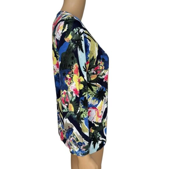 Talbots Women's Palm Trees Pineapples Floral Flamingo Cardigan cotton blend size - Picture 3 of 8